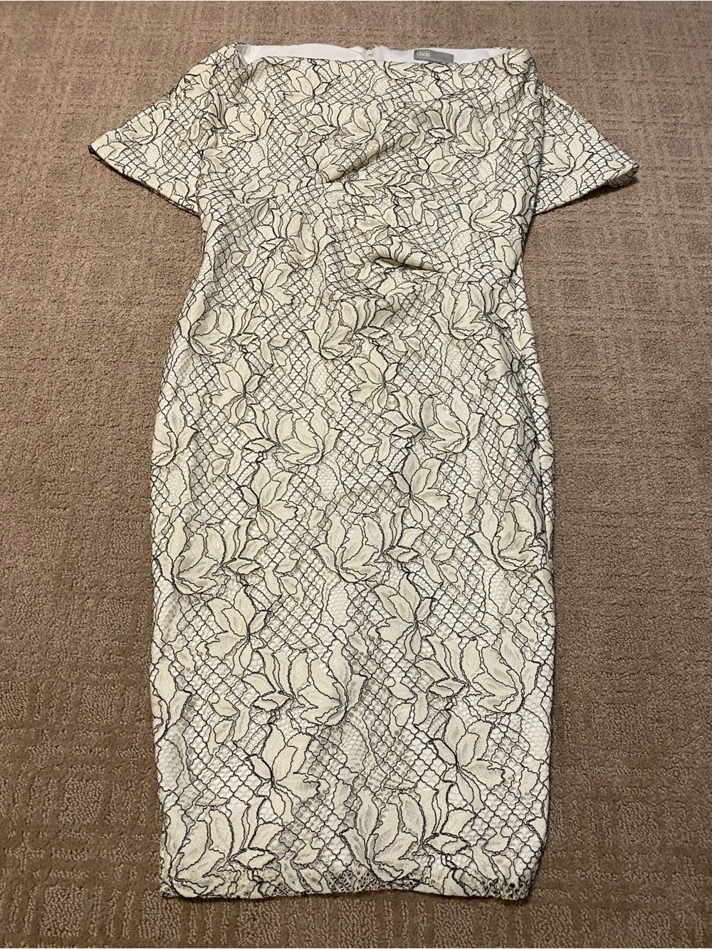 {ASOS} Bardot Cream & Black Lace Floral Sheath Midi Dress ~ Size 2